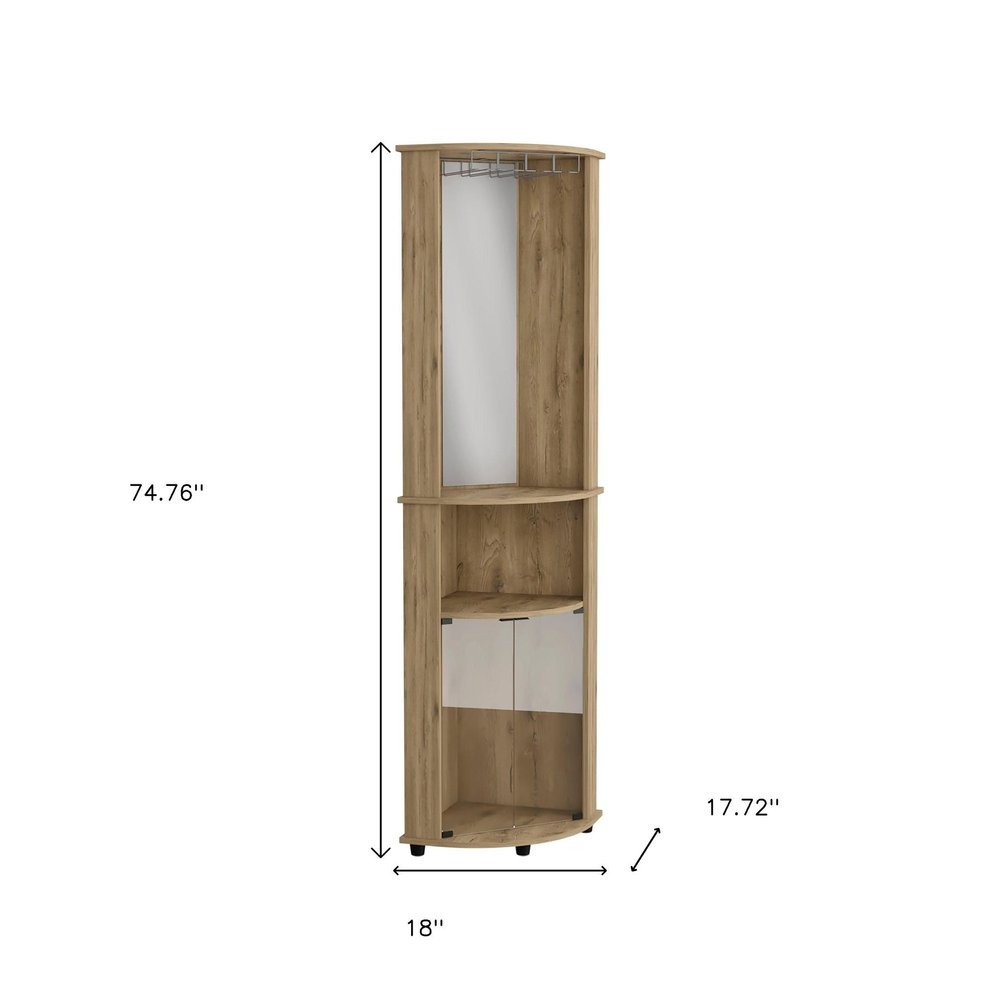 Light Brown Wood Corner Bar Cabinet with Two Doors - 18-inch