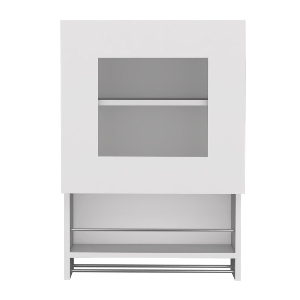 White Wood Wall Mounted China Cabinet with Single Door - 20-inch