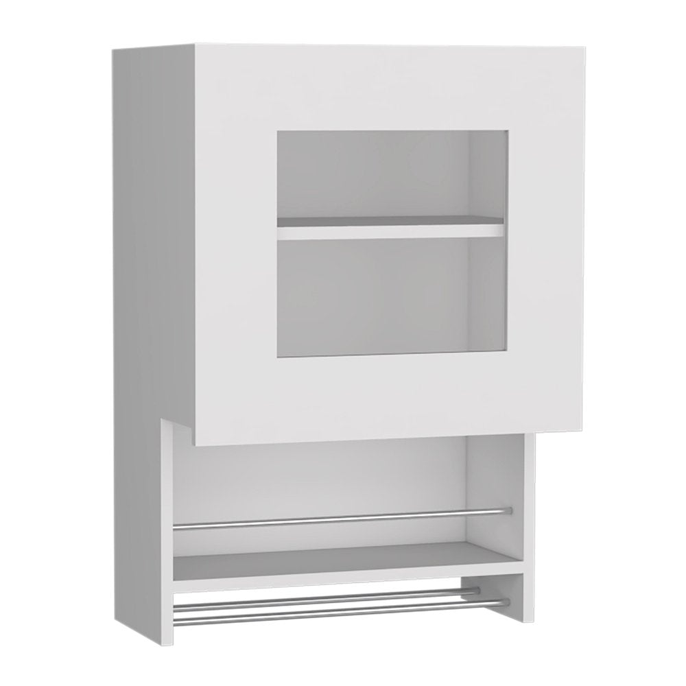 White Wood Wall Mounted China Cabinet with Single Door - 20-inch