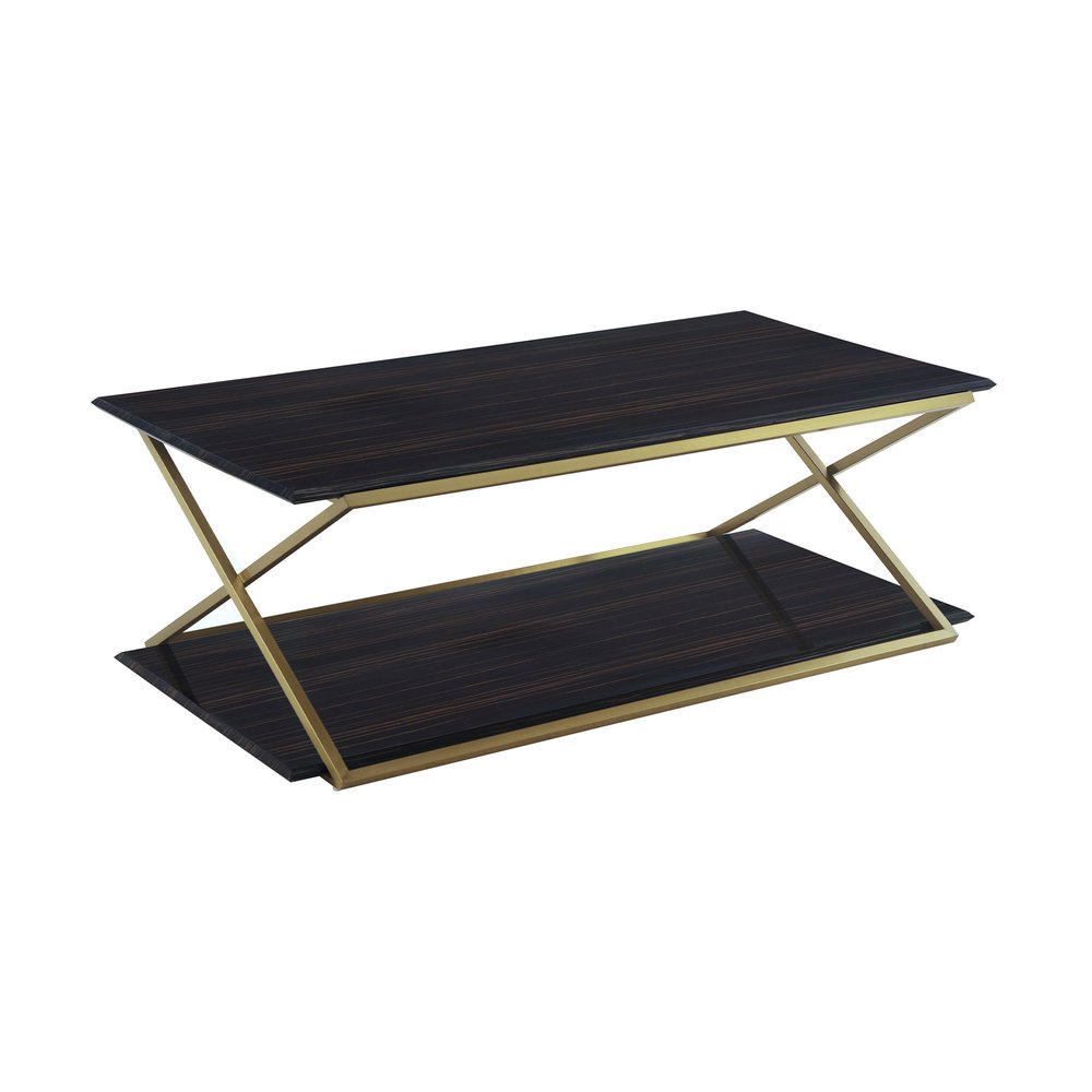 Dark Brown and Gold Metal Coffee Table with Shelf - 51-inch