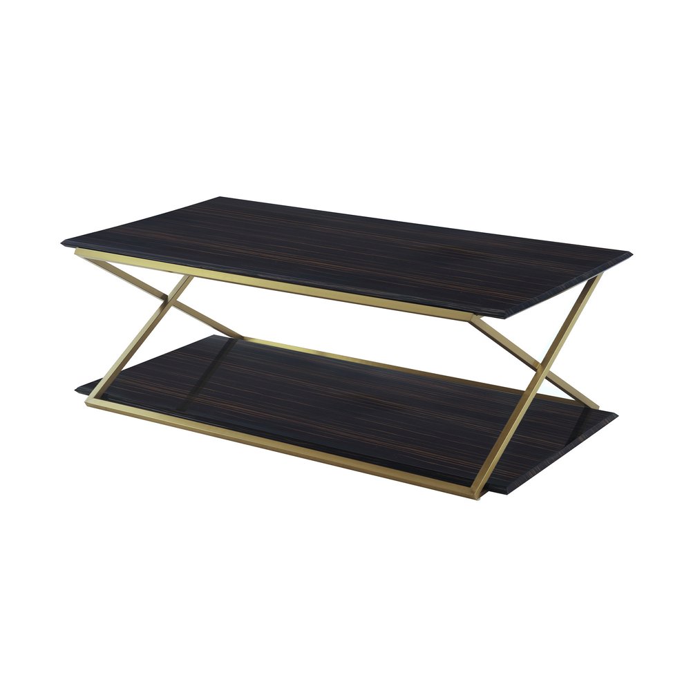 Dark Brown and Gold Metal Coffee Table with Shelf - 51-inch