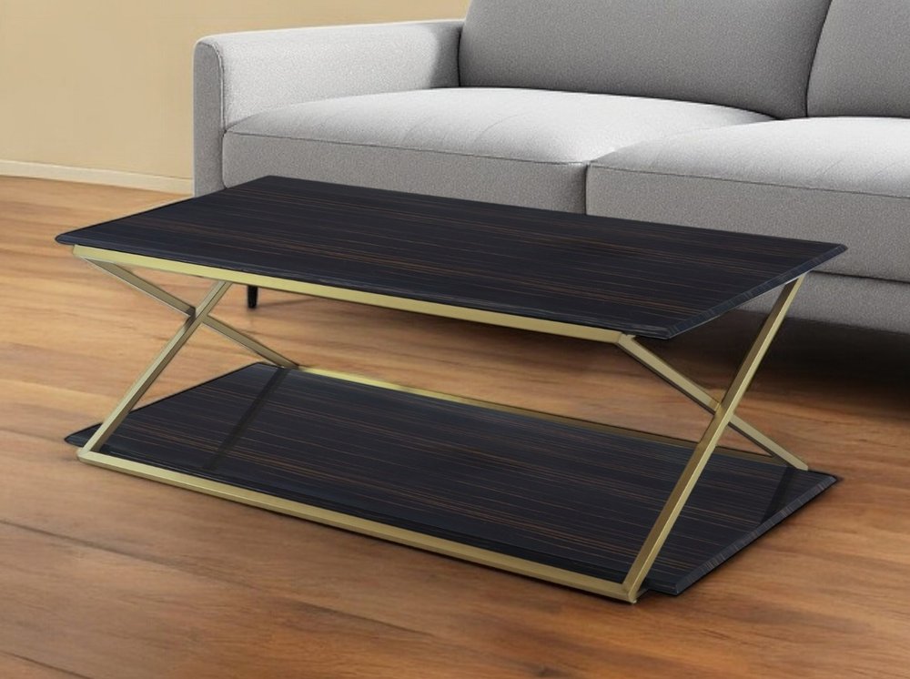 Dark Brown and Gold Metal Coffee Table with Shelf - 51-inch