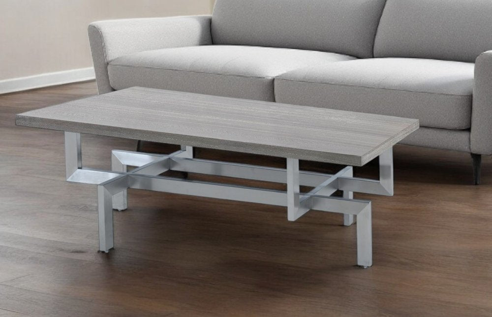 Gray and Silver Stainless Steel Coffee Table - 51-inch