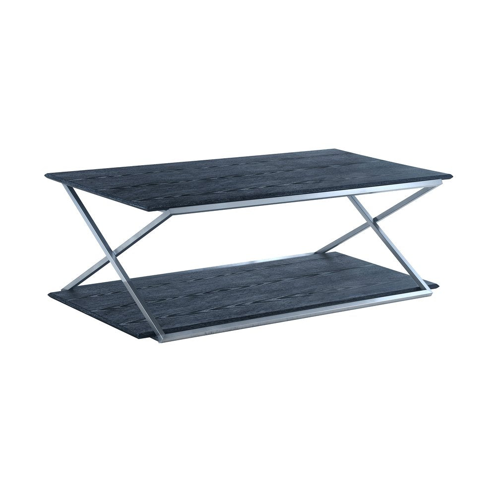 Black and Silver Stainless Steel Coffee Table with Shelf - 51-inch