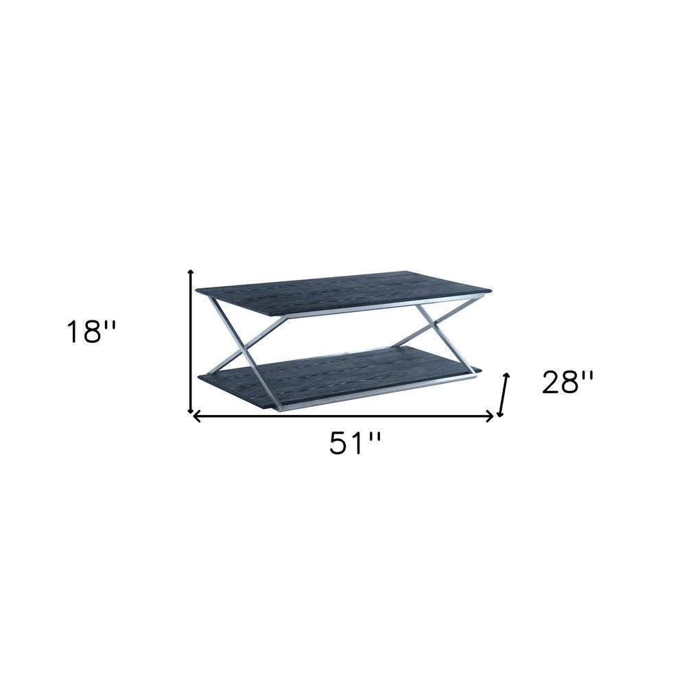 Black and Silver Stainless Steel Coffee Table with Shelf - 51-inch
