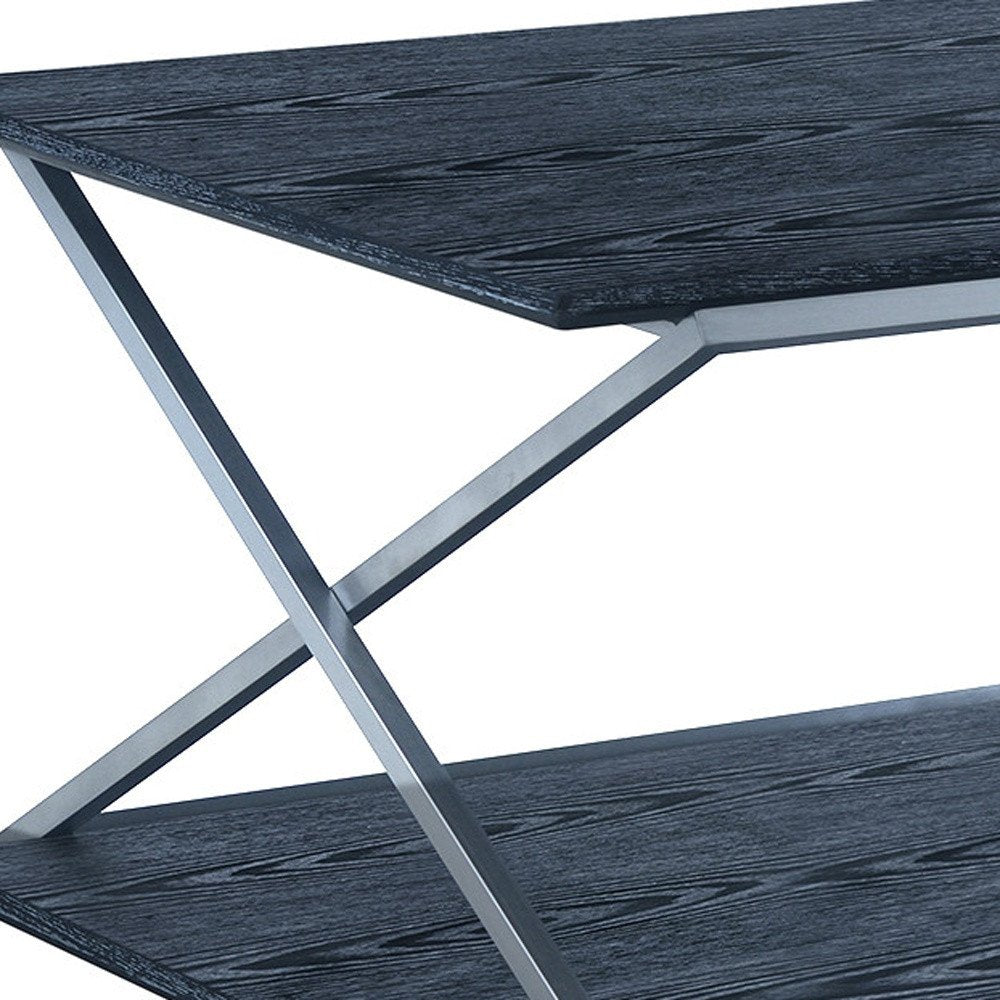 Black and Silver Stainless Steel Coffee Table with Shelf - 51-inch