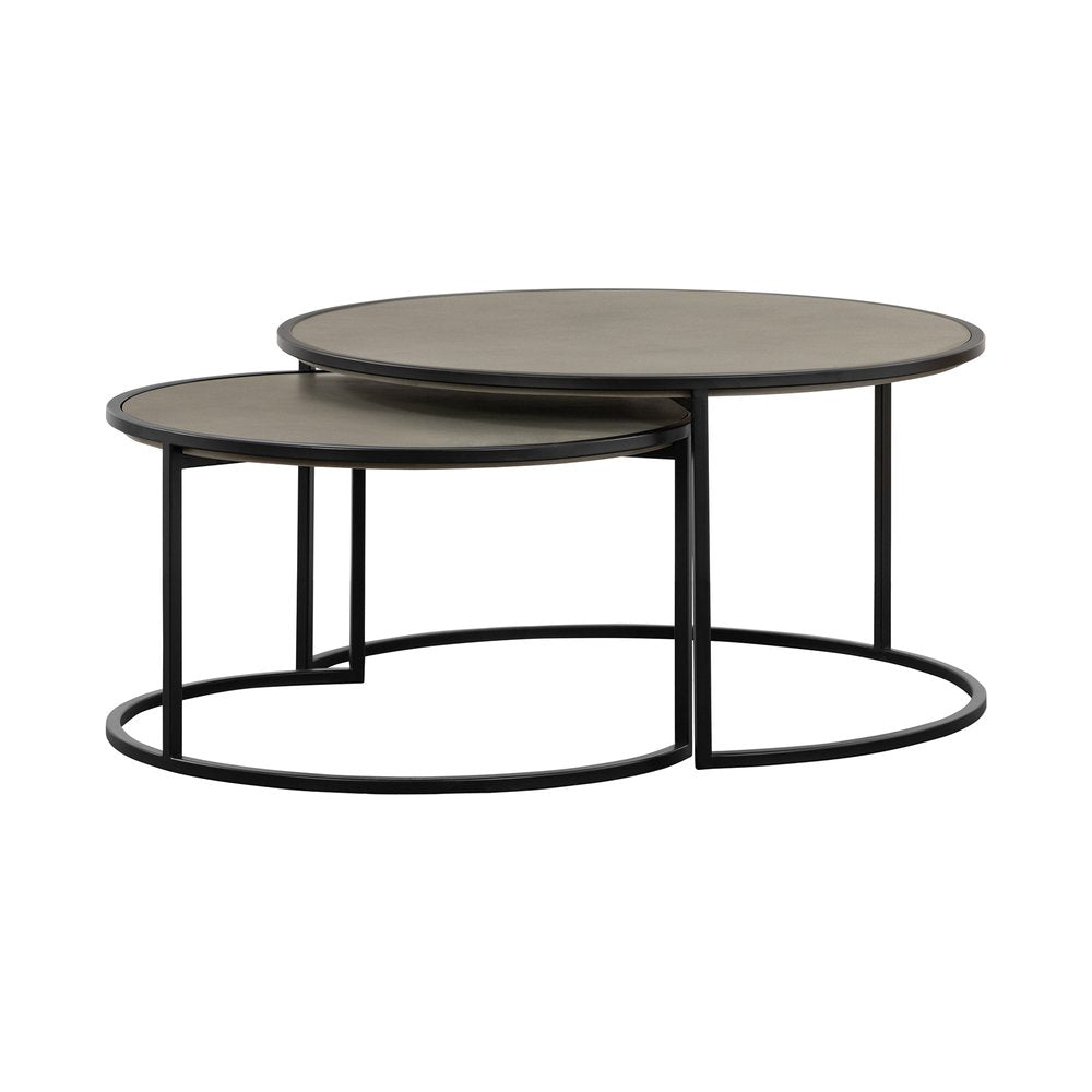 Set of Two 32 Gray and Black Concrete and Metal Round Nested Coffee Tables