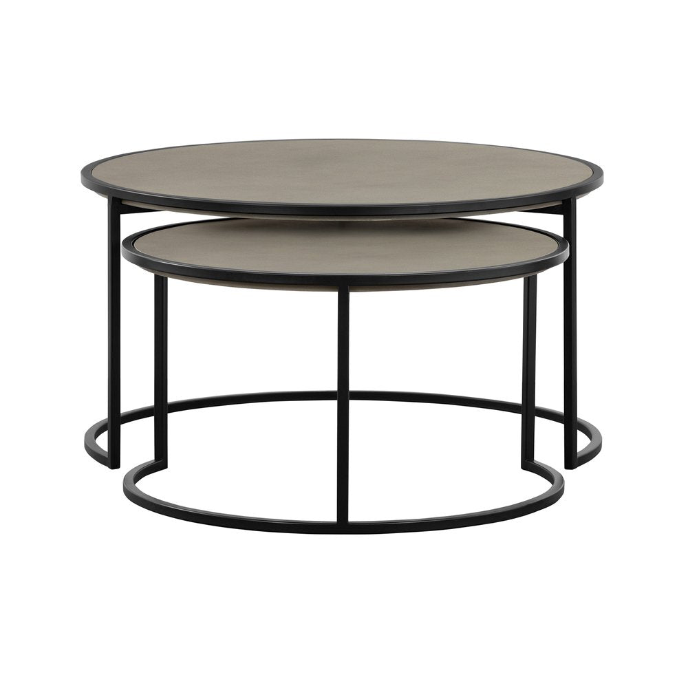 Set of Two 32 Gray and Black Concrete and Metal Round Nested Coffee Tables