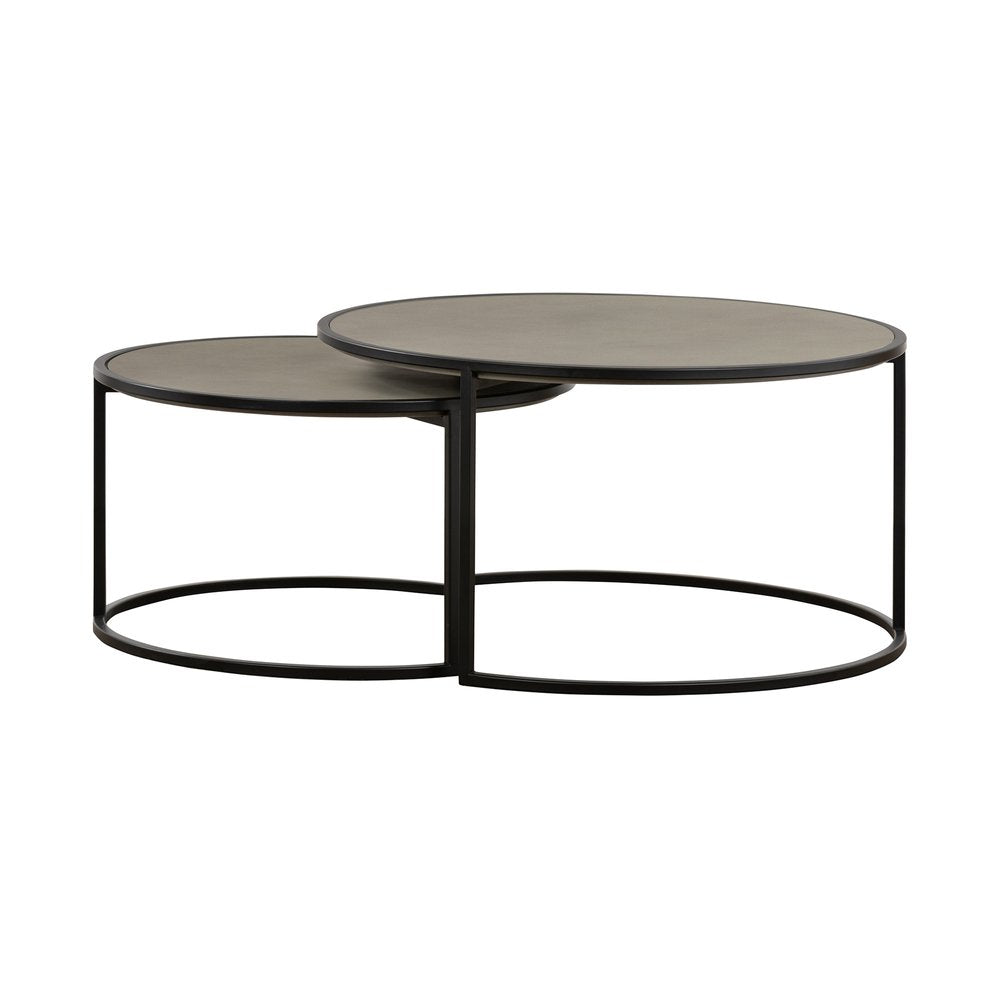 Set of Two 32 Gray and Black Concrete and Metal Round Nested Coffee Tables