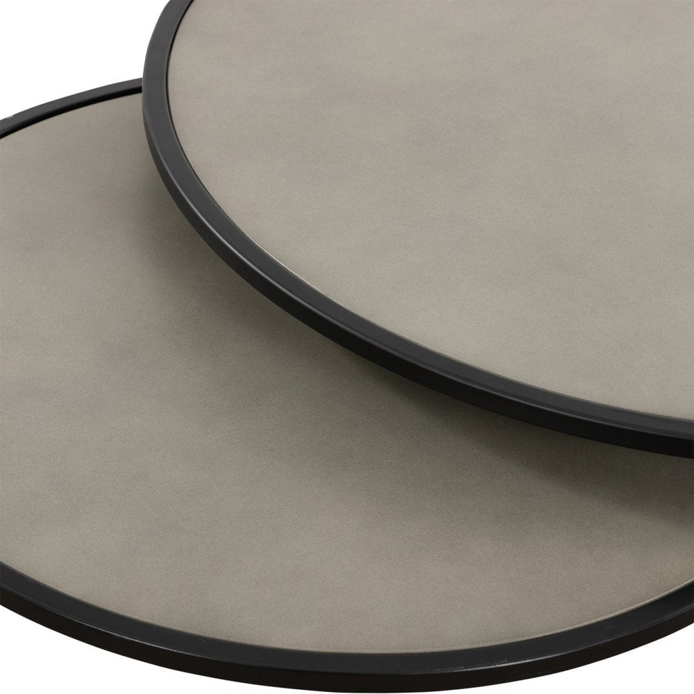 Set of Two 32 Gray and Black Concrete and Metal Round Nested Coffee Tables