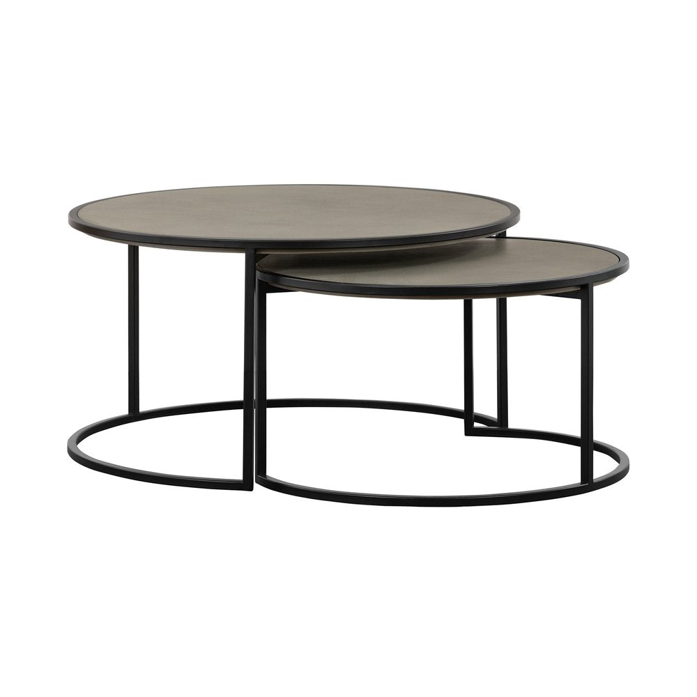 Set of Two 32 Gray and Black Concrete and Metal Round Nested Coffee Tables