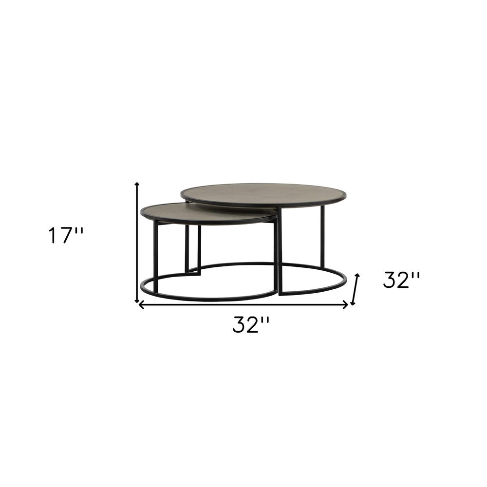 Set of Two 32 Gray and Black Concrete and Metal Round Nested Coffee Tables