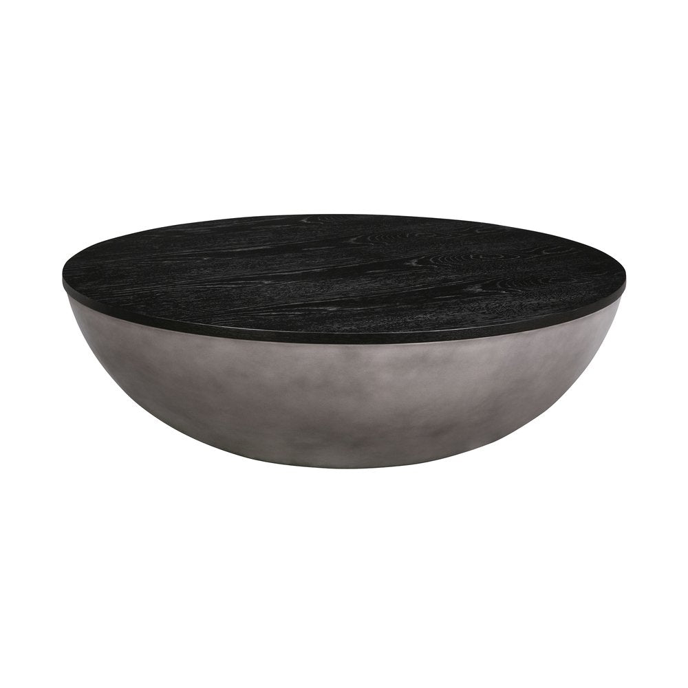 Black and Gray Solid Wood and Concrete Round Coffee Table - 48-inch