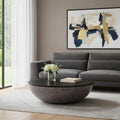Black and Gray Solid Wood and Concrete Round Coffee Table - 48-inch