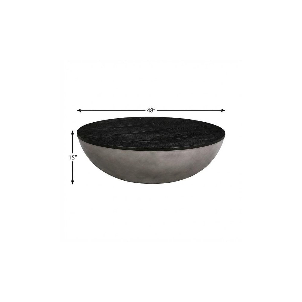 Black and Gray Solid Wood and Concrete Round Coffee Table - 48-inch