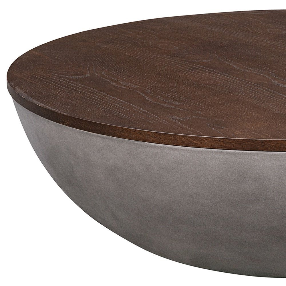 Brown and Gray Solid Wood and Concrete Round Coffee Table - 48-inch