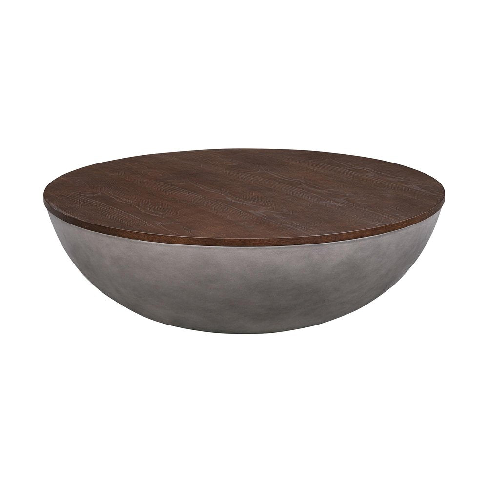 Brown and Gray Solid Wood and Concrete Round Coffee Table - 48-inch