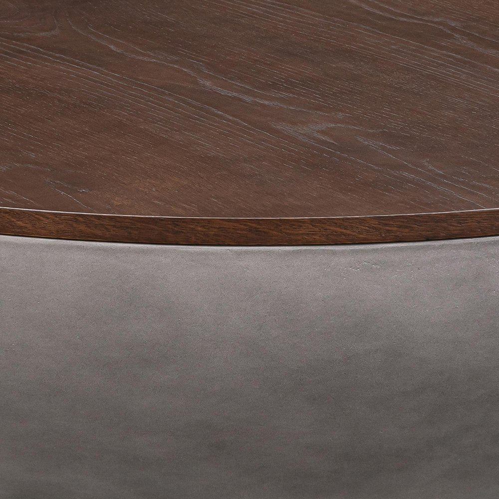 Brown and Gray Solid Wood and Concrete Round Coffee Table - 48-inch
