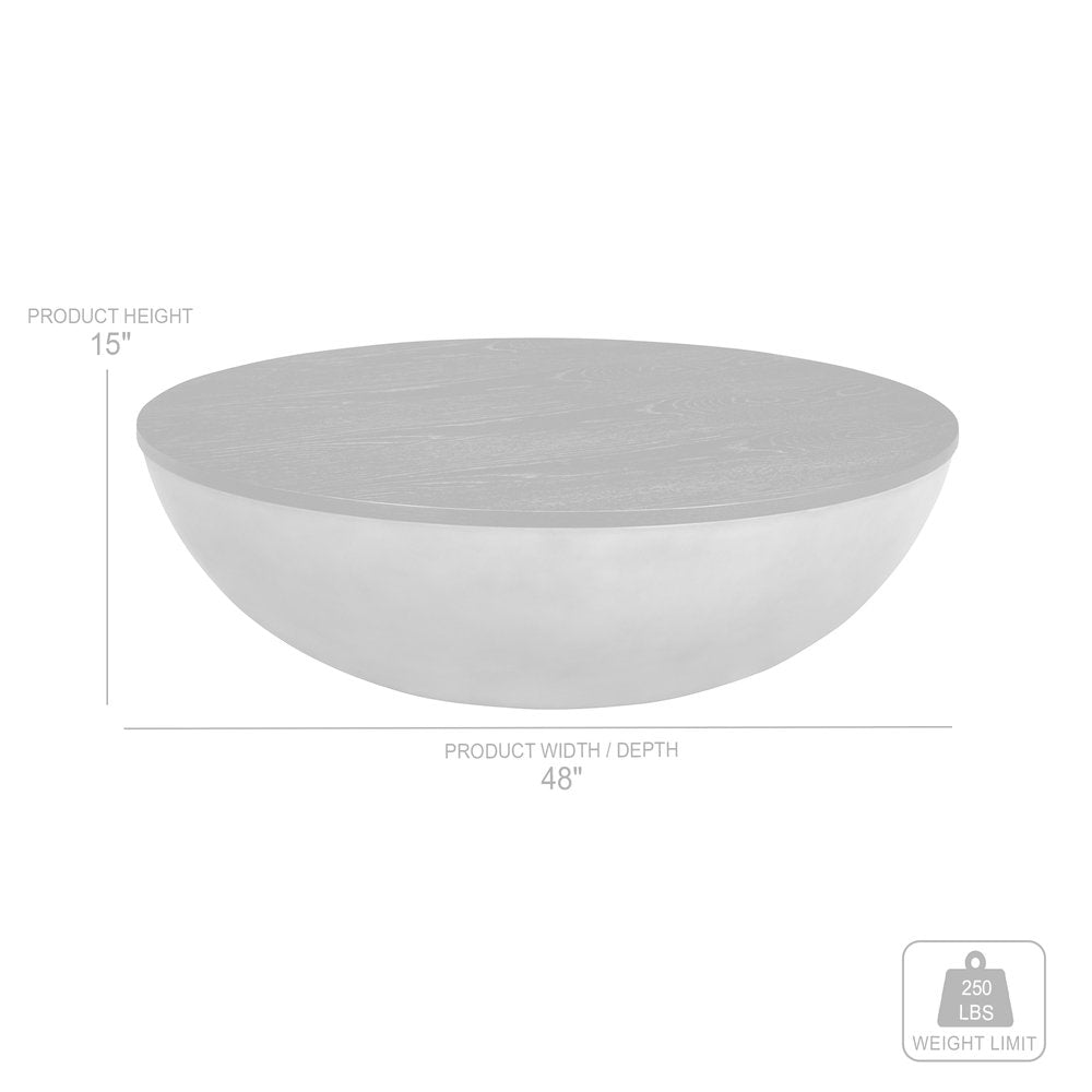Brown and Gray Solid Wood and Concrete Round Coffee Table - 48-inch