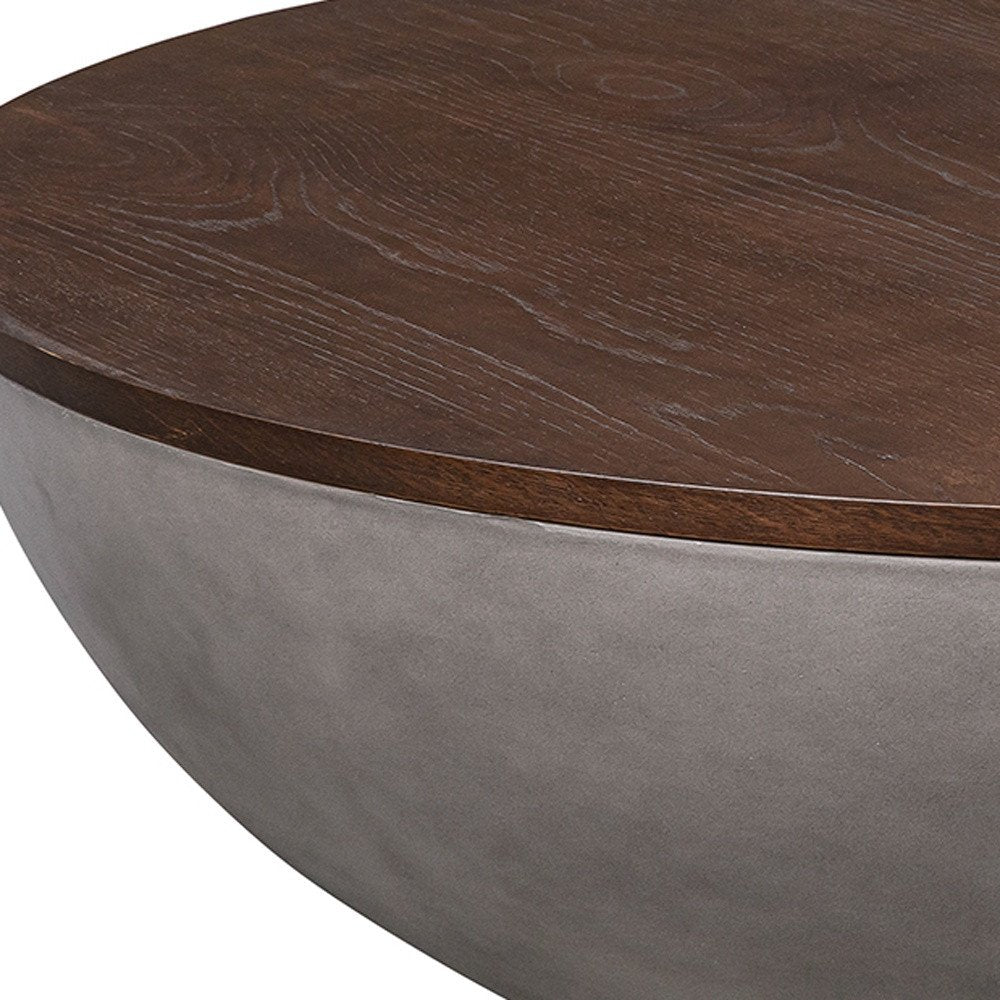 Brown and Gray Solid Wood and Concrete Round Coffee Table - 48-inch