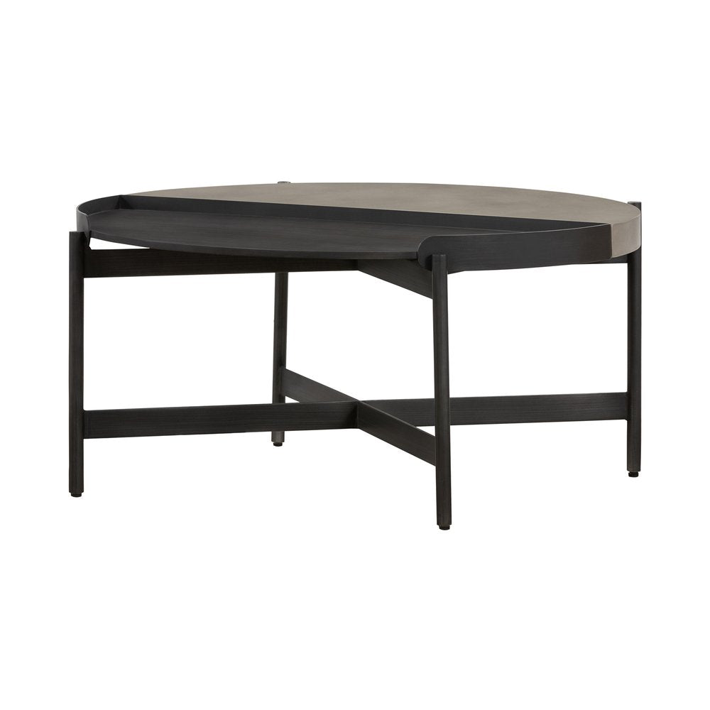 Gray and Black Concrete and Metal Round Coffee Table - 32-inch