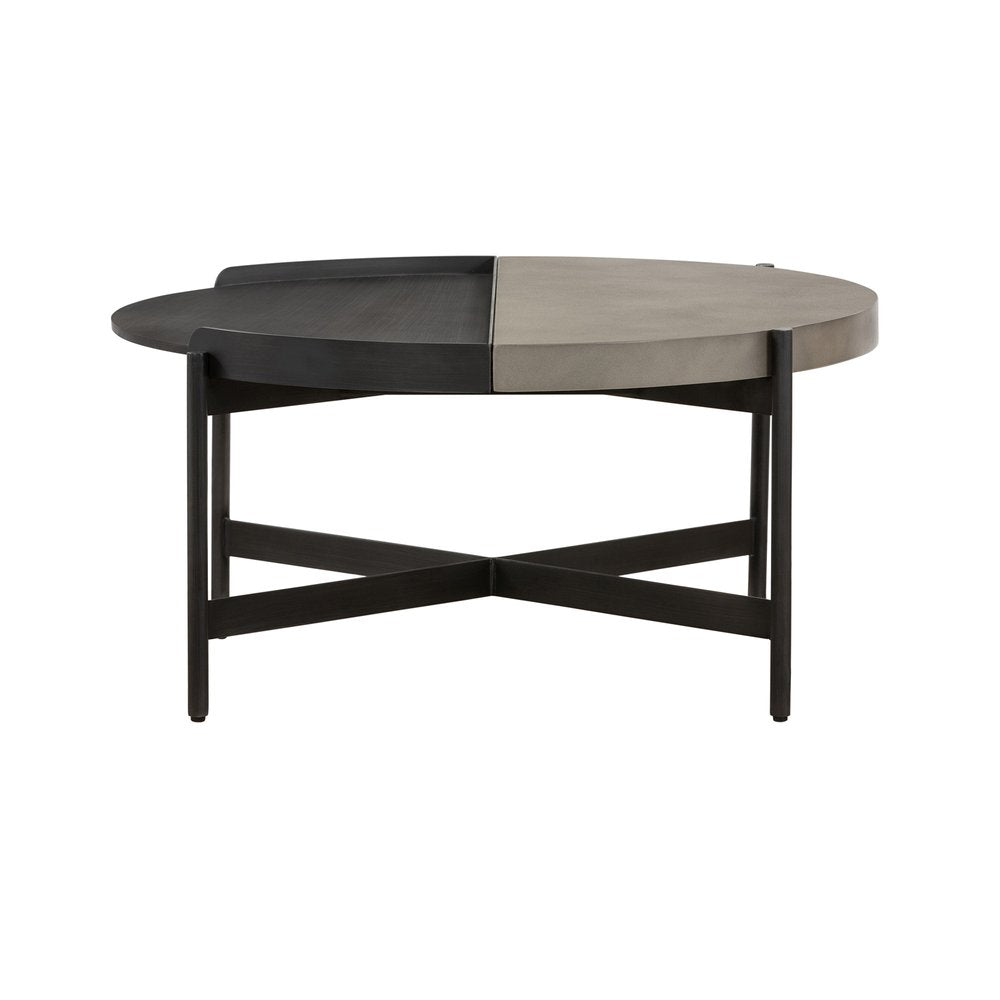 Gray and Black Concrete and Metal Round Coffee Table - 32-inch