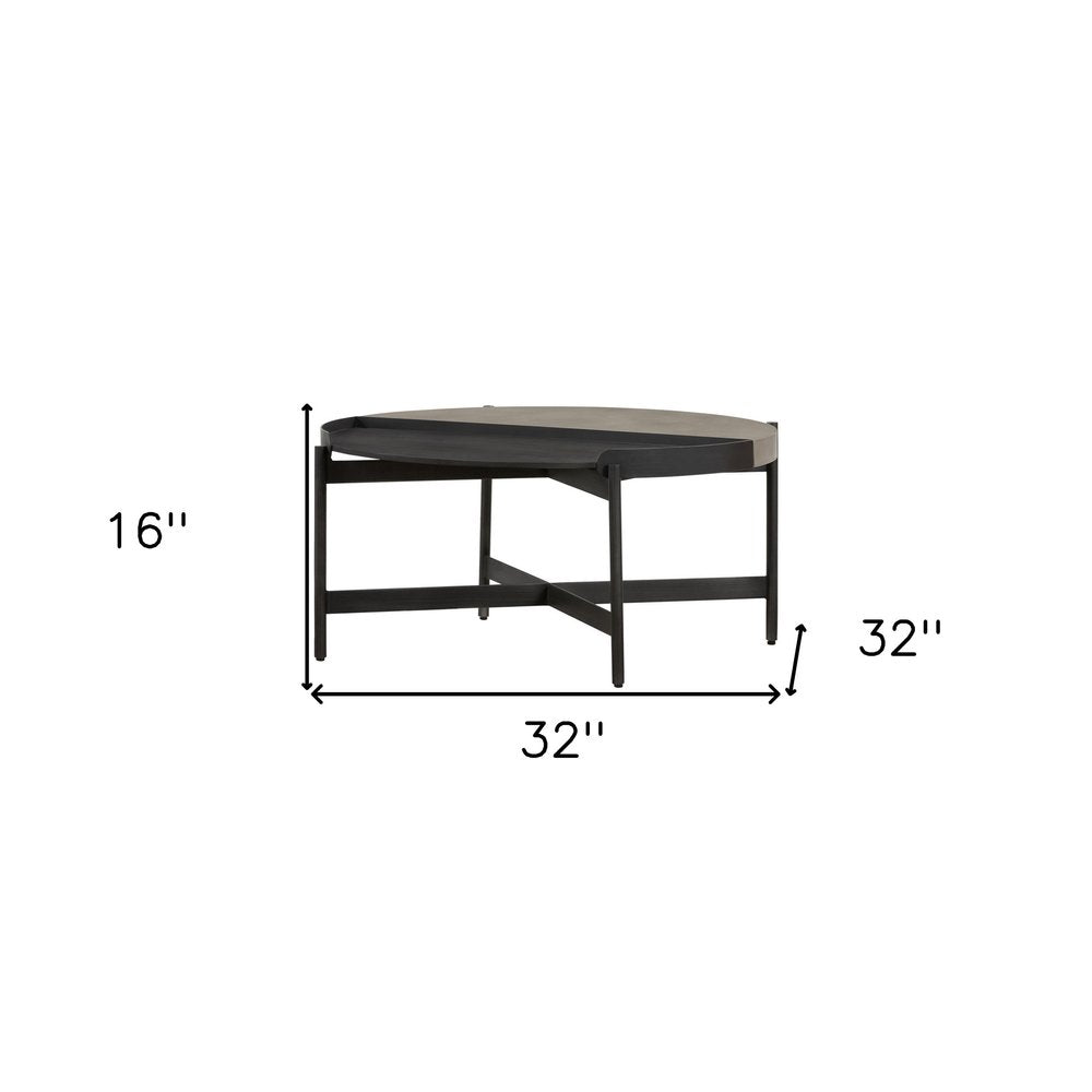 Gray and Black Concrete and Metal Round Coffee Table - 32-inch