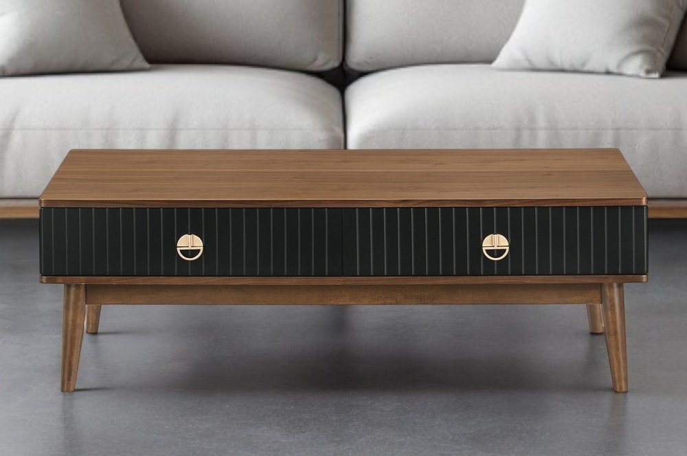 Brown and Black Coffee Table with Two Drawers - 47-inch