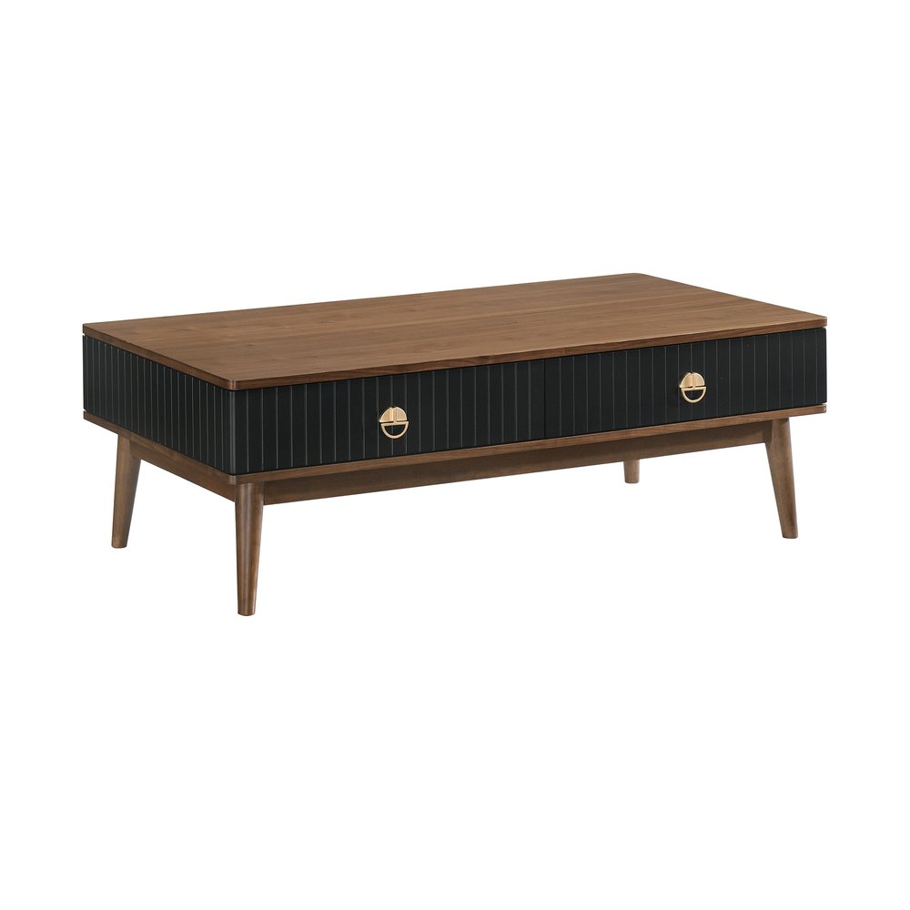 Brown and Black Coffee Table with Two Drawers - 47-inch