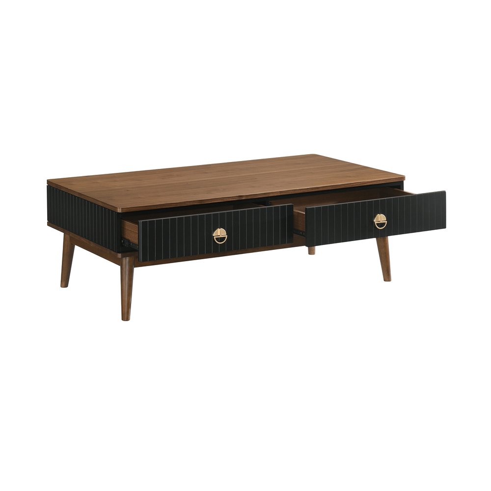 Brown and Black Coffee Table with Two Drawers - 47-inch