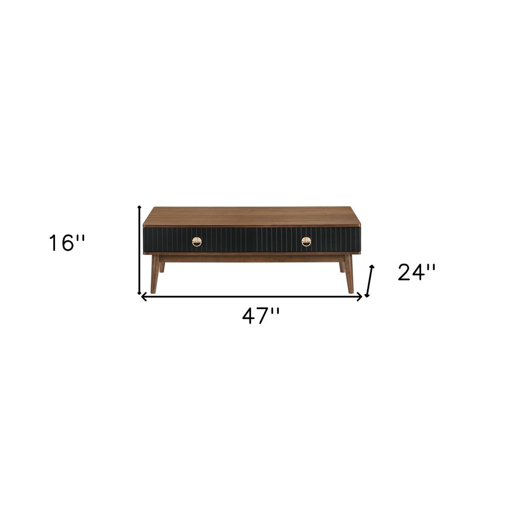 Brown and Black Coffee Table with Two Drawers - 47-inch
