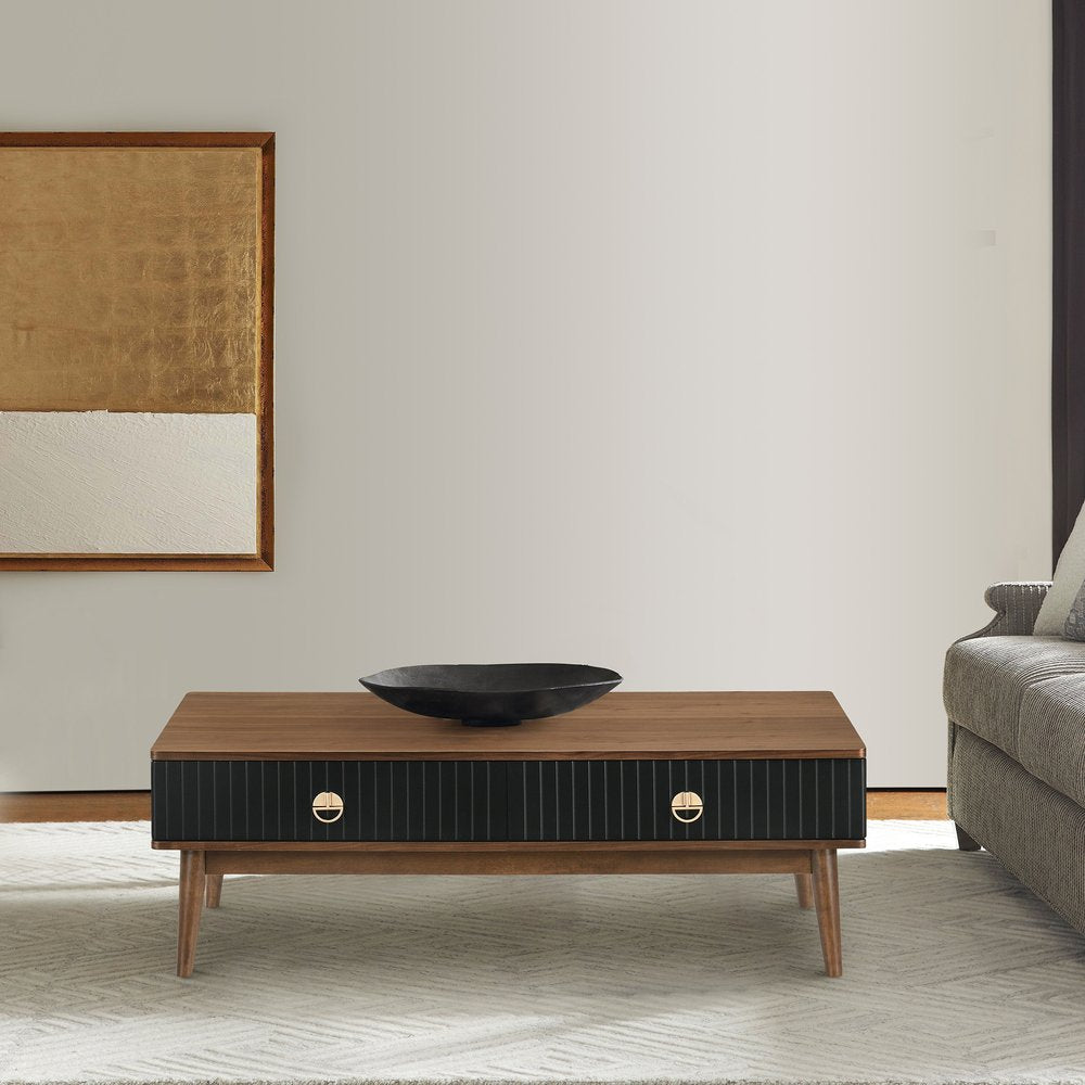 Brown and Black Coffee Table with Two Drawers - 47-inch