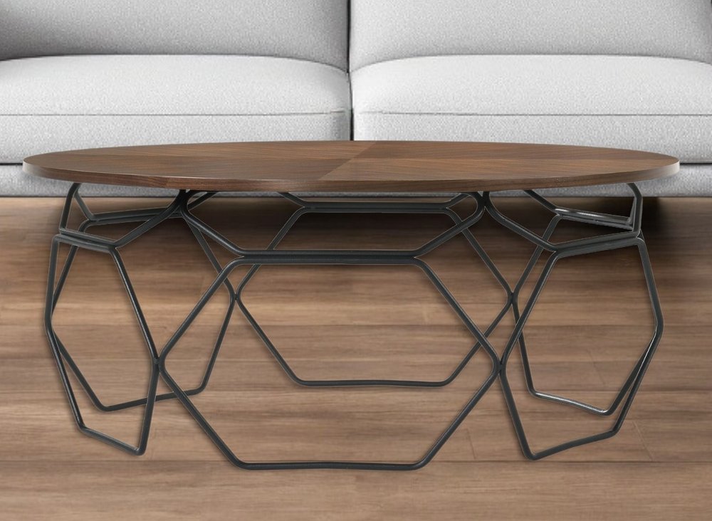 Brown and Black Solid Wood and Metal Round Coffee Table - 36-inch