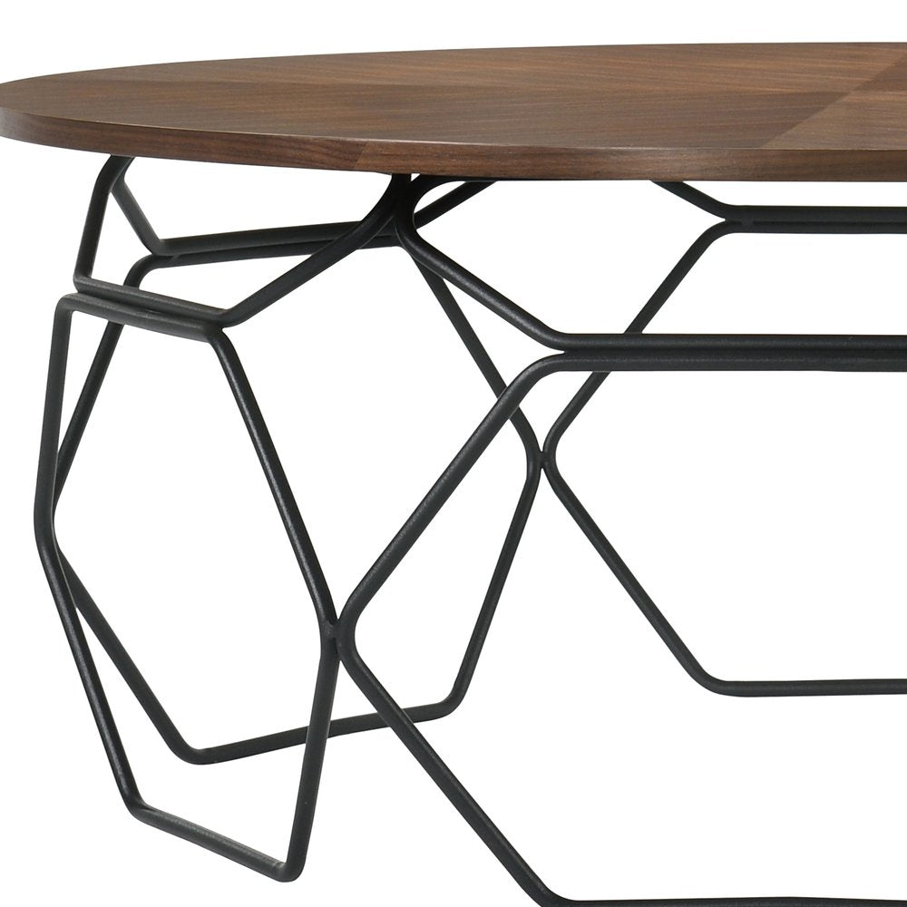 Brown and Black Solid Wood and Metal Round Coffee Table - 36-inch