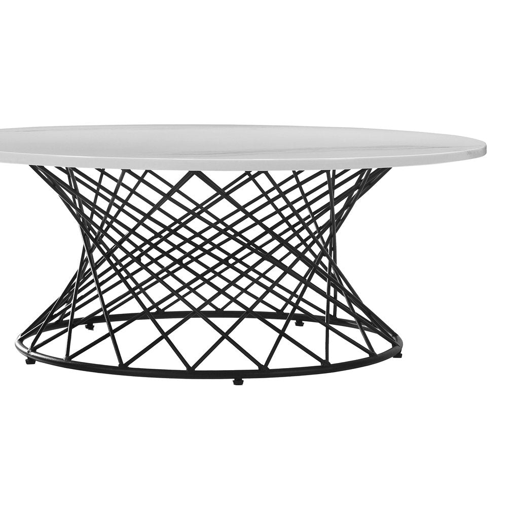 White and Black Genuine Marble and Metal Round Coffee Table - 36-inch