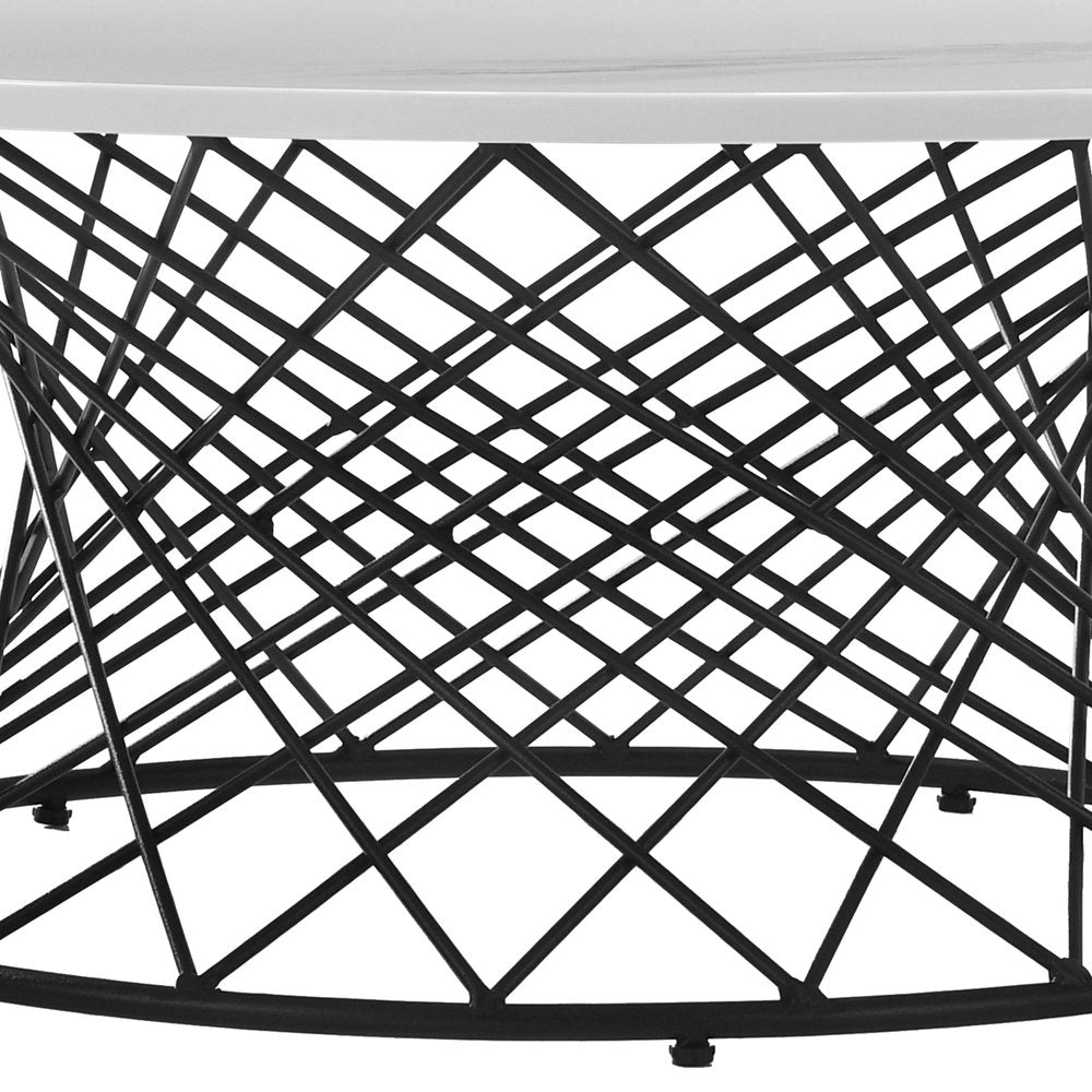 White and Black Genuine Marble and Metal Round Coffee Table - 36-inch