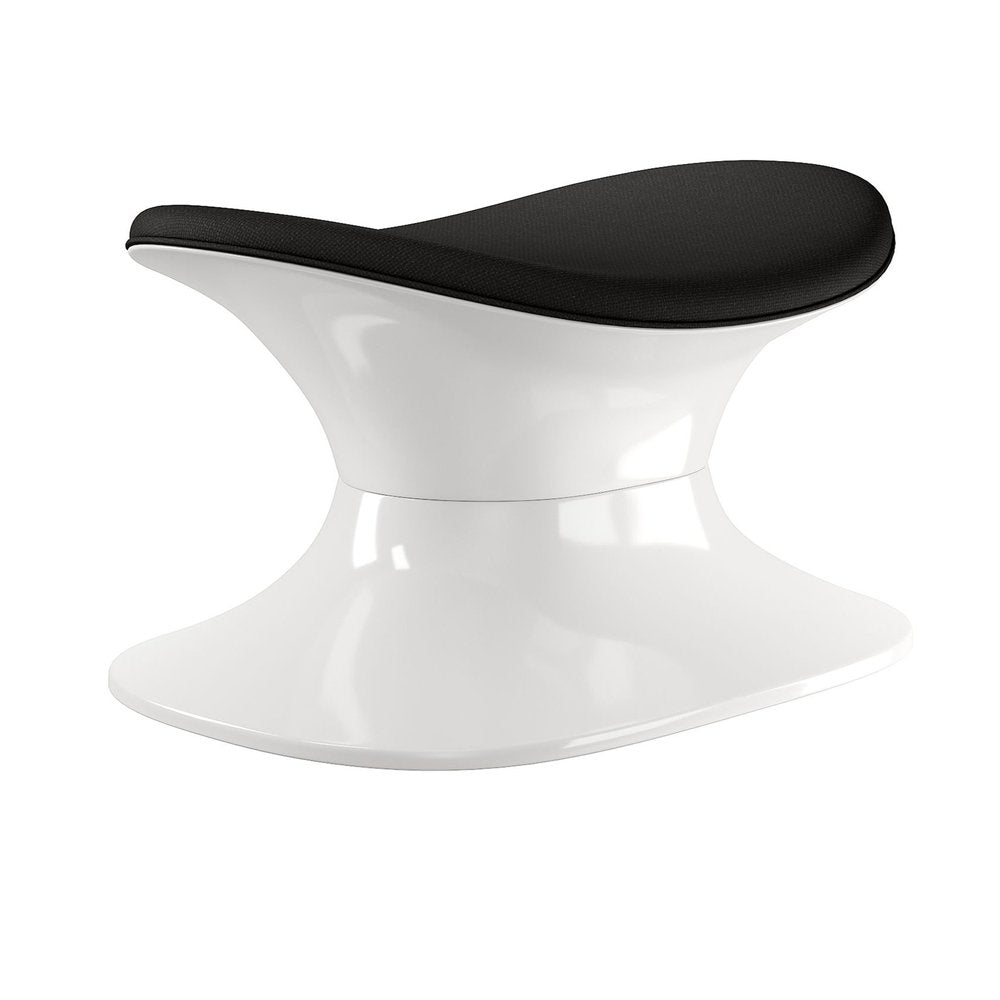 Black and White Wool and Fiberglass Contempo Footstool Ottoman