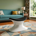 Black and White Wool and Fiberglass Contempo Footstool Ottoman