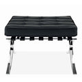 Black Genuine Leather and Silver Tufted Footstool Ottoman - 24-inch