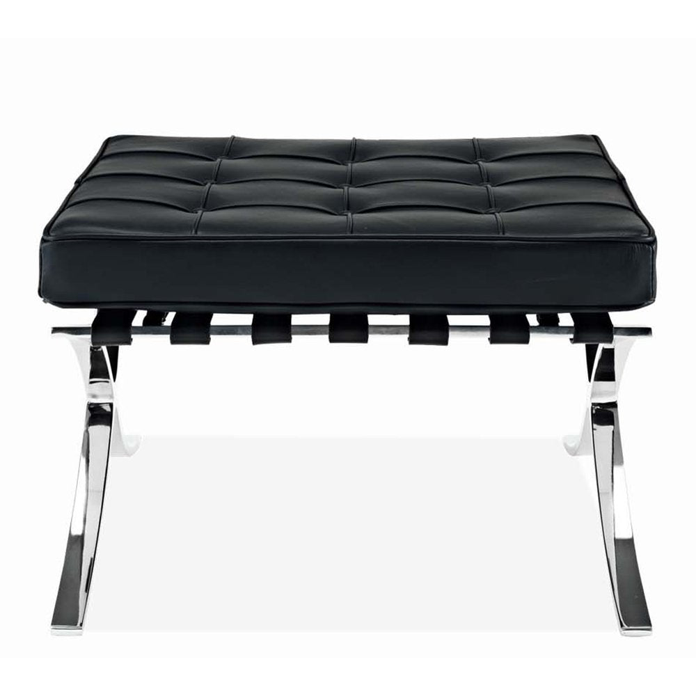 Black Genuine Leather and Silver Tufted Footstool Ottoman - 24-inch