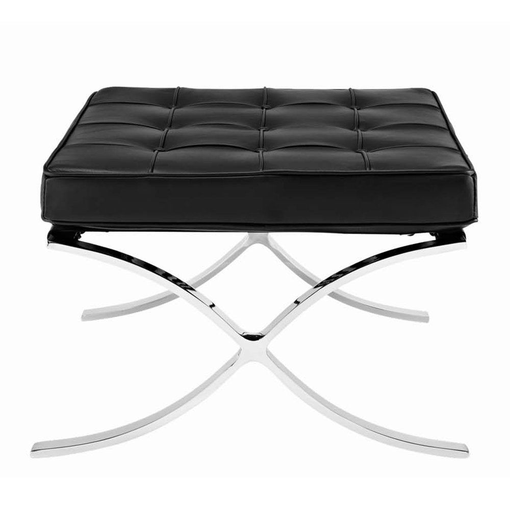 Black Genuine Leather and Silver Tufted Footstool Ottoman - 24-inch