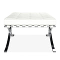 White Genuine Leather and Silver Tufted Footstool Ottoman - 24-inch