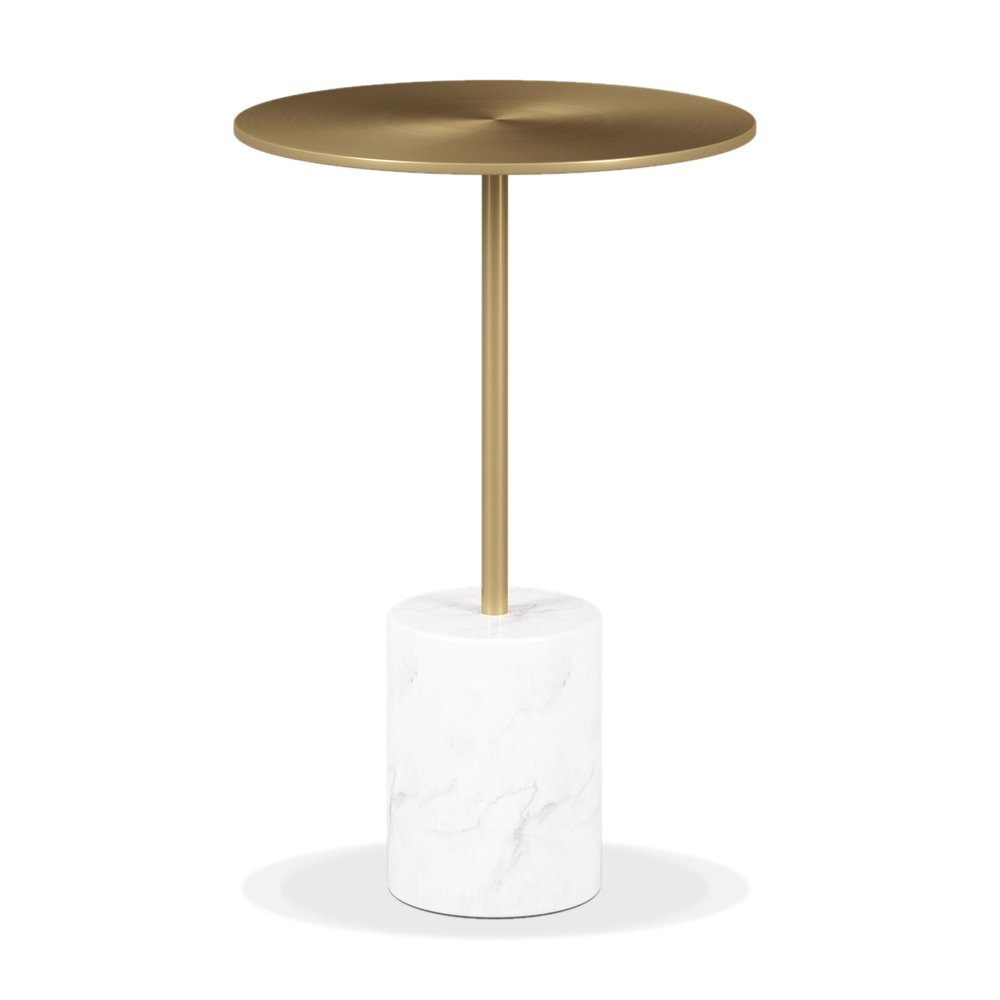 White and Gold Steel and Marble Round End Table - 20-inch
