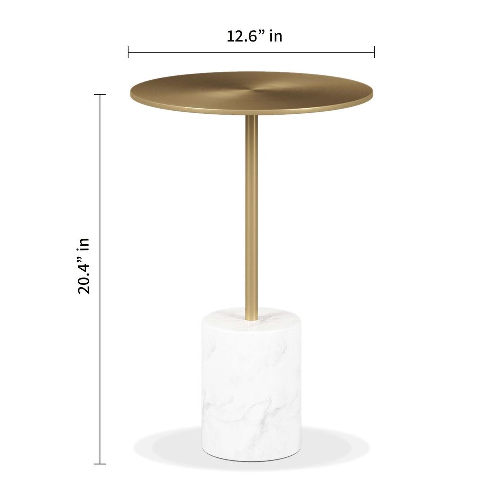 White and Gold Steel and Marble Round End Table - 20-inch
