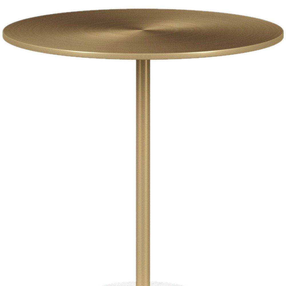 White and Gold Steel and Marble Round End Table - 20-inch