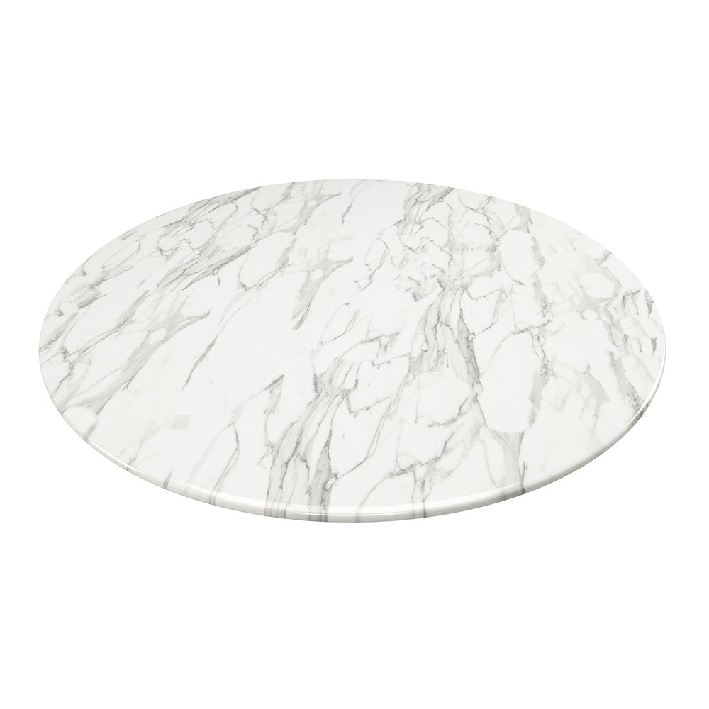 White and Gold Rounded Marble and Metal Pedestal Base Dining Table - 40-inch