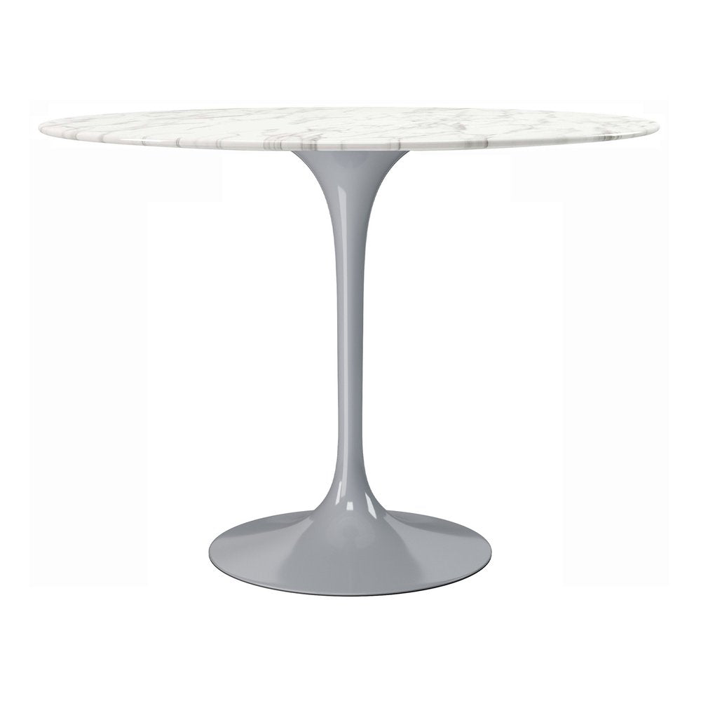 White and Gray Rounded Marble and Metal Pedestal Base Dining Table - 40-inch