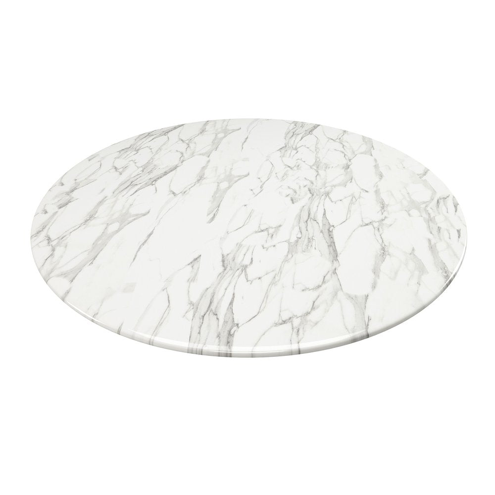 White and Gray Rounded Marble and Metal Pedestal Base Dining Table - 40-inch