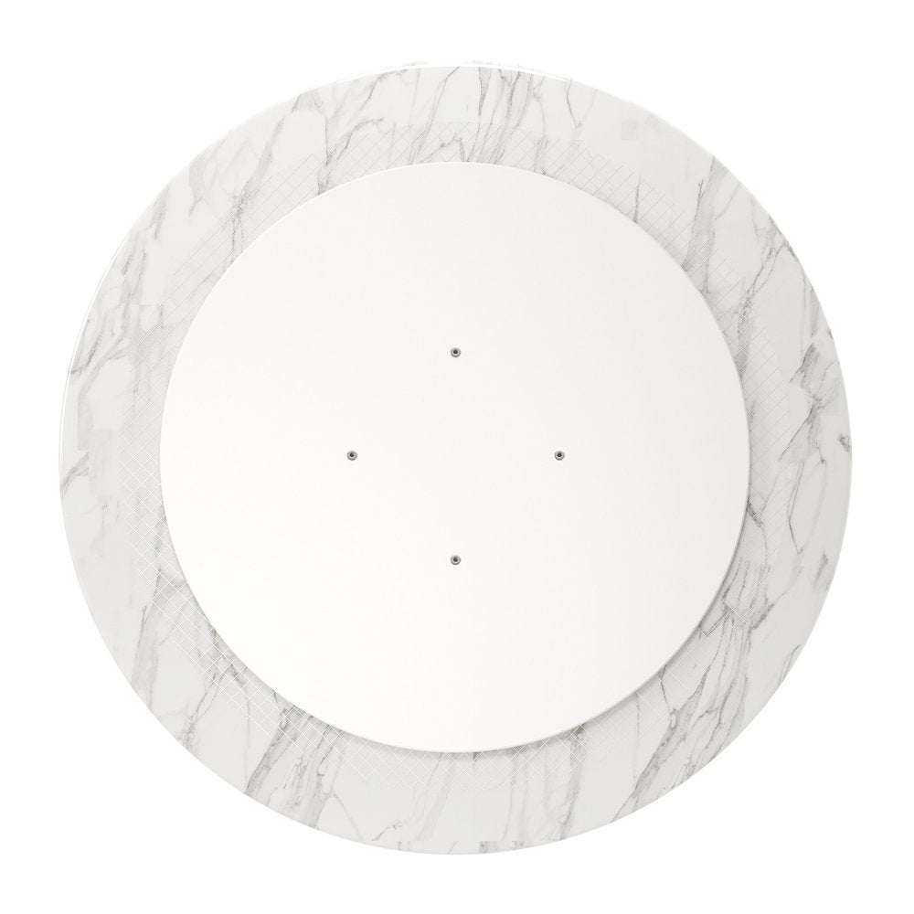White and Gray Rounded Marble and Metal Pedestal Base Dining Table - 40-inch