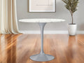 White and Gray Rounded Marble and Metal Pedestal Base Dining Table - 40-inch